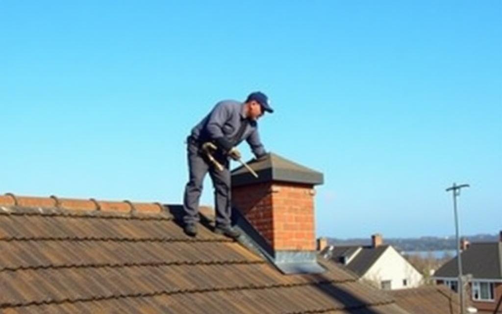 Professional chimney sweep working on a rooftop in Fellsmere, Florida