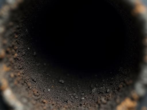 Chimney flue heavily coated with creosote prior to cleaning